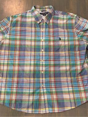 U.S. Polo Assn. Men’s Blue & Green Plaid Button‑Down Shirt - Size 2XL